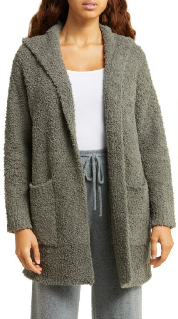 Barefoot Dreams CozyChic Bouclé Hooded Open-Front Cardigan - Size Large