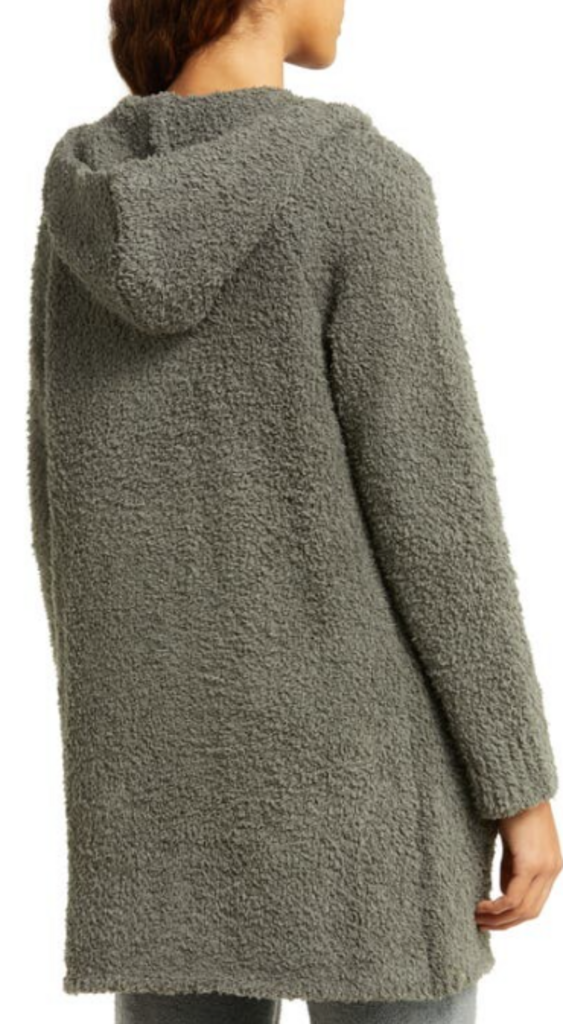 Barefoot Dreams CozyChic Bouclé Hooded Open-Front Cardigan - Size Large