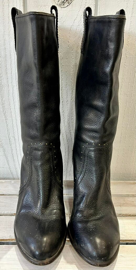 Frye Black Leather Fiona Studded Midi-Boots - Size 8