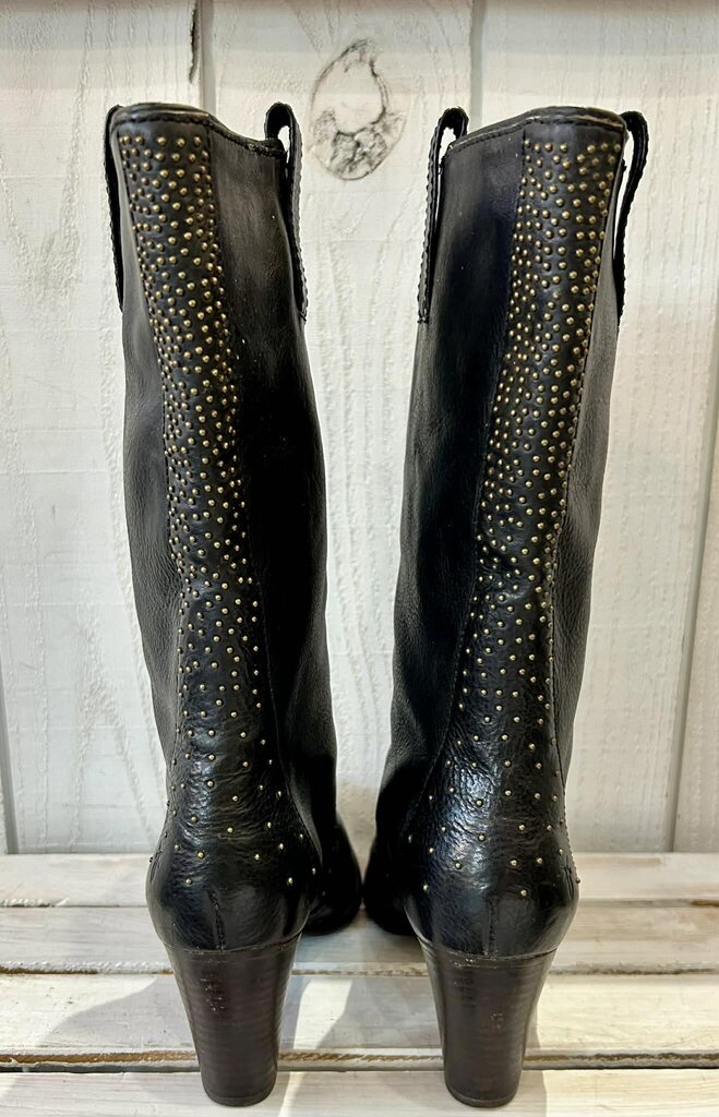 Frye Black Leather Fiona Studded Midi-Boots - Size 8