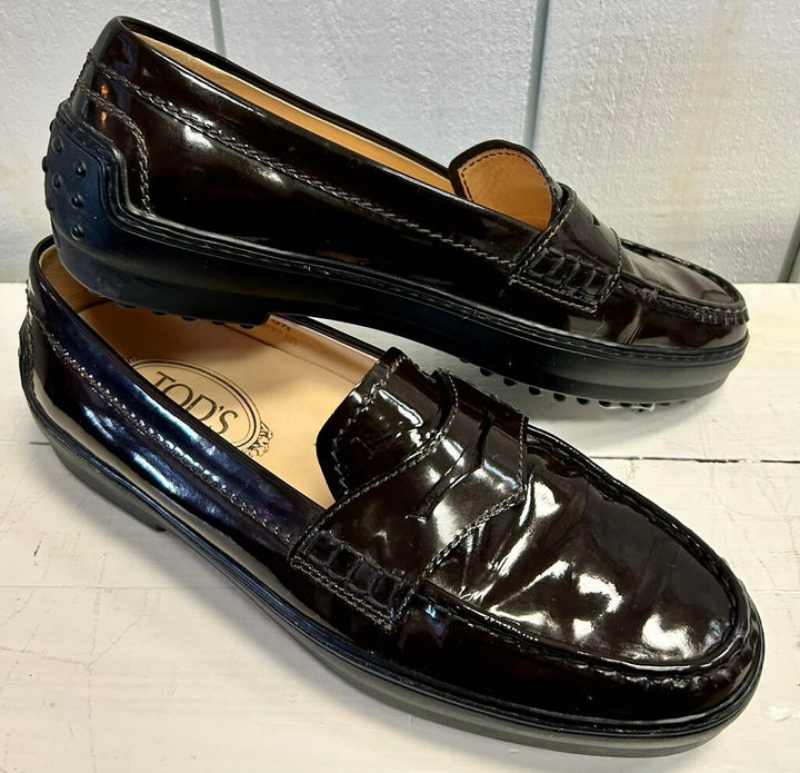 Tod’s Classic Black Patent Moccasin Loafers - Size 38.5