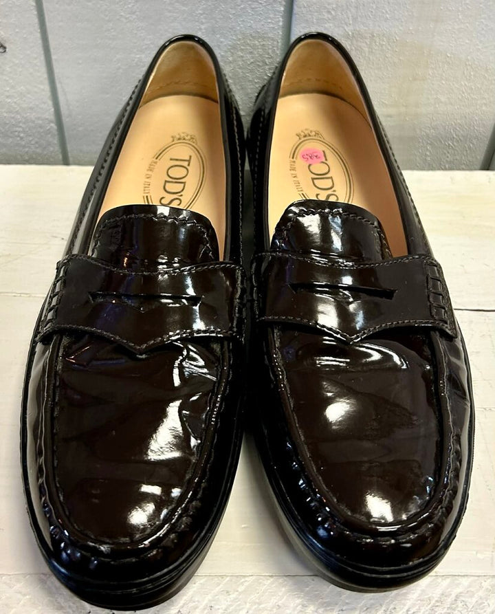 Tod’s Classic Black Patent Moccasin Loafers - Size 38.5