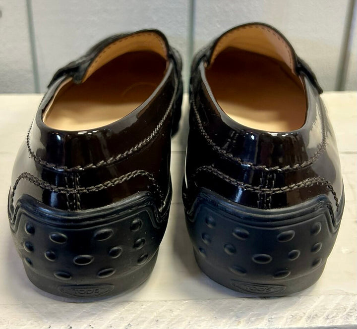 Tod’s Classic Black Patent Moccasin Loafers - Size 38.5