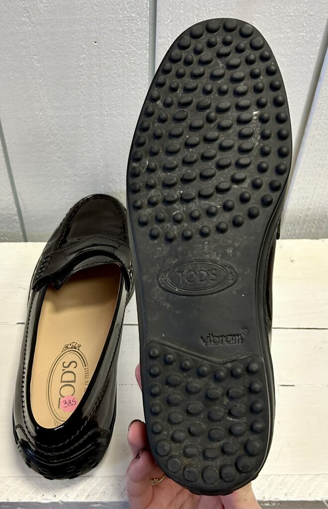 Tod’s Classic Black Patent Moccasin Loafers - Size 38.5