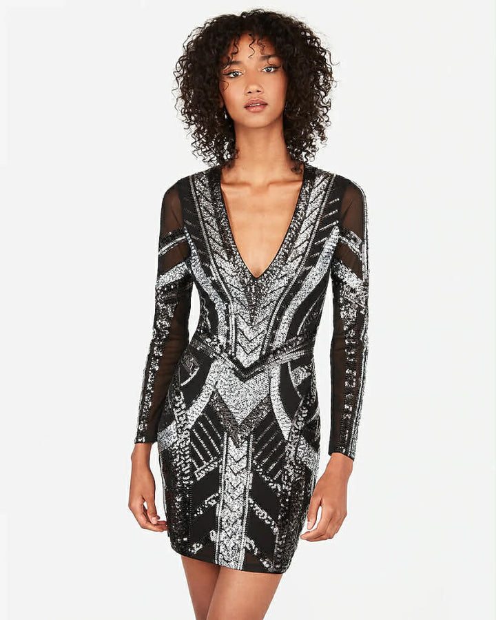 Express NWT Sequin V Neck Dress - Size Small