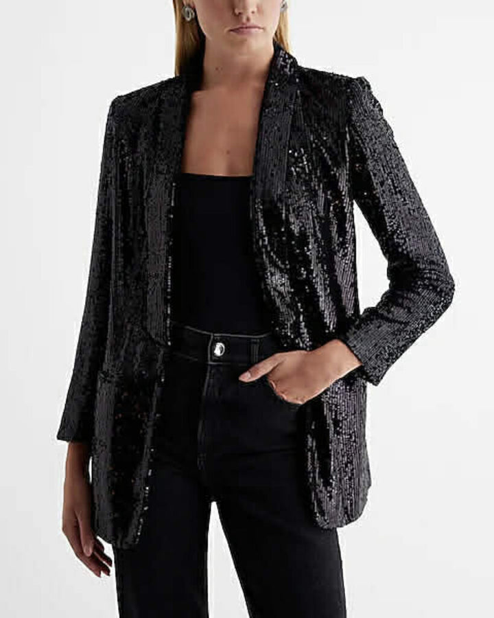 DKNY Sequin Open Front Blazer In Black - Size Small