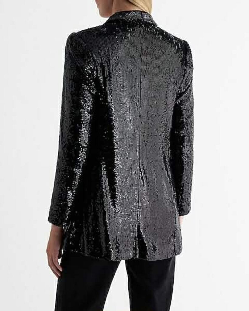 DKNY Sequin Open Front Blazer In Black - Size Small