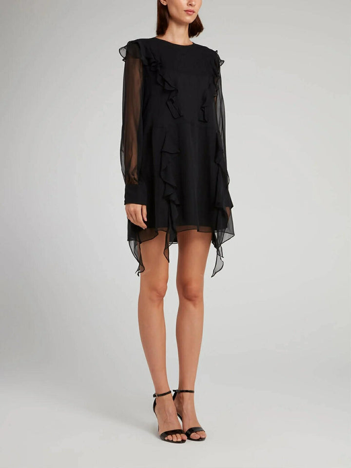 Thomas Wylde Ruffled Mini Dress In Black - Size Small