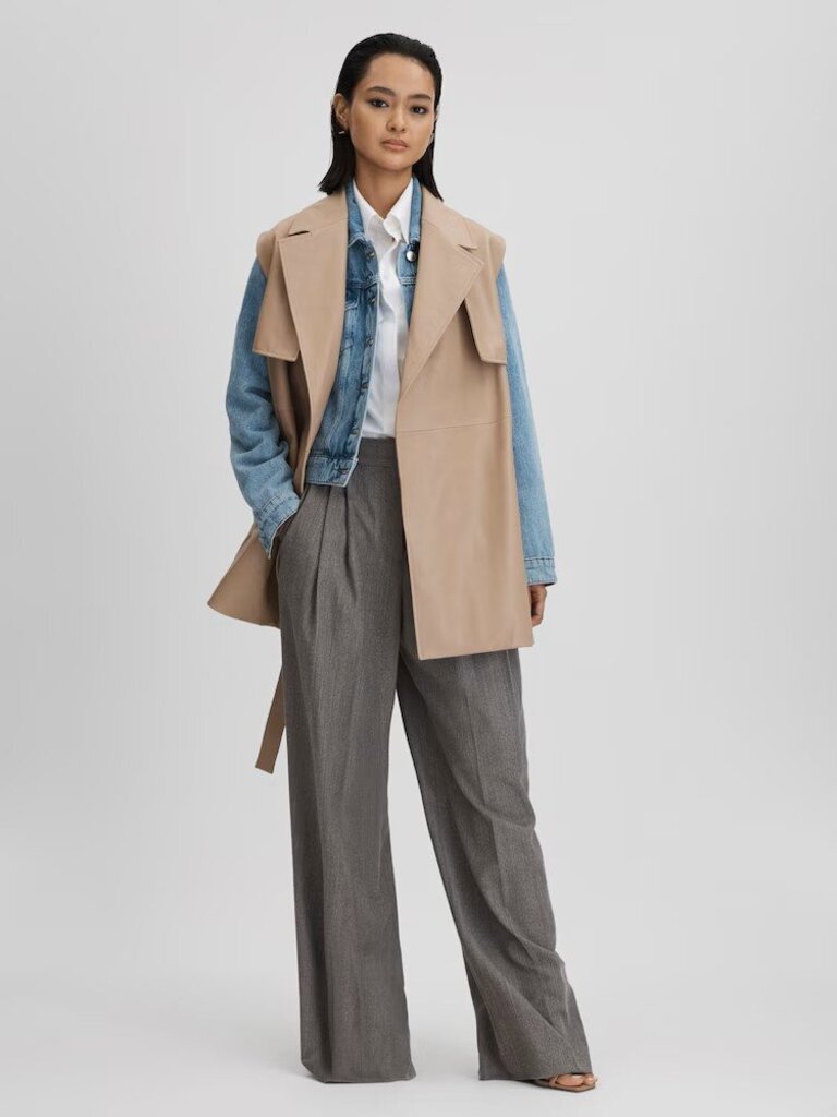 Reiss Everley Leather Double Breasted Gilet in Neutral - Size 6