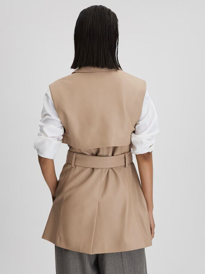 Reiss Everley Leather Double Breasted Gilet in Neutral - Size 6