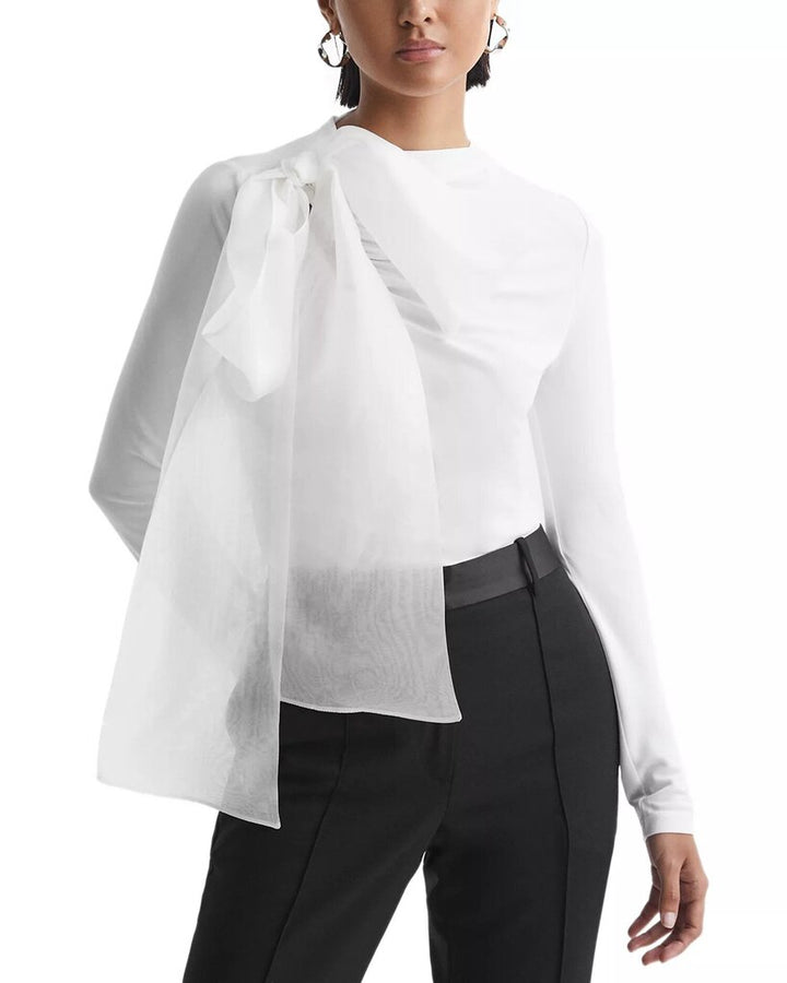 Reiss NWT Mabel Jersey Mix Bow Neck Top (Retails for $194) - Size 6