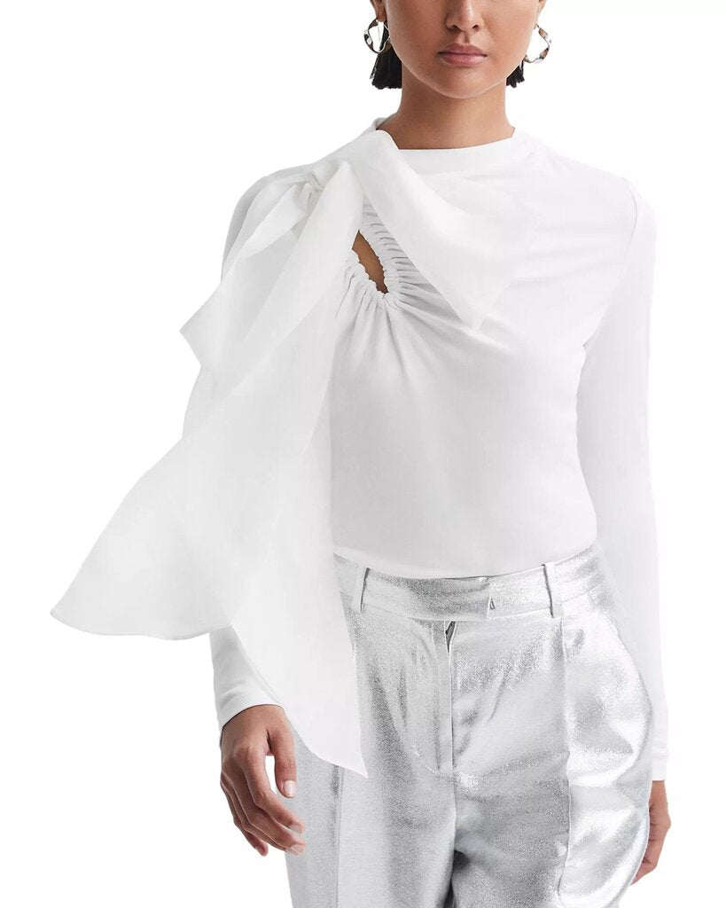 Reiss NWT Mabel Jersey Mix Bow Neck Top (Retails for $194) - Size 6