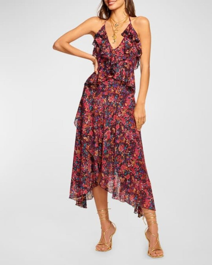 Ramy Brook Everlee Floral-Print Ruffle Midi Dress - Size 4(Retails $598)