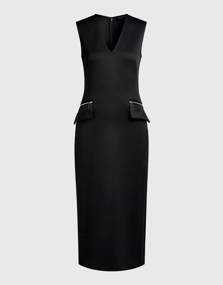 Brandon Maxwell NWT V-Neck Zip Pocket Knee Length Sheath Dress - Size 2(Retails $1695)