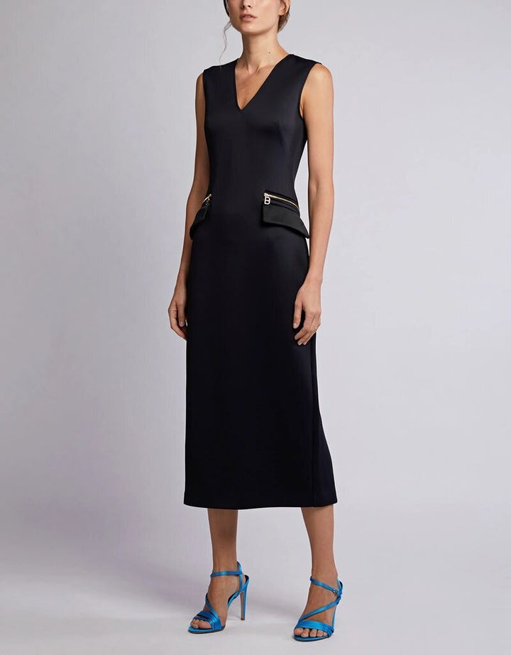Brandon Maxwell NWT V-Neck Zip Pocket Knee Length Sheath Dress - Size 2(Retails $1695)