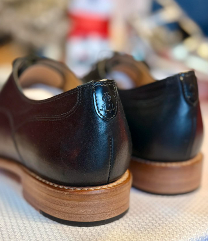 The Office of Angela Scott Mr. Evans Wingtip Oxfords in Black on Black - Size 38.5 (Retails For $595)