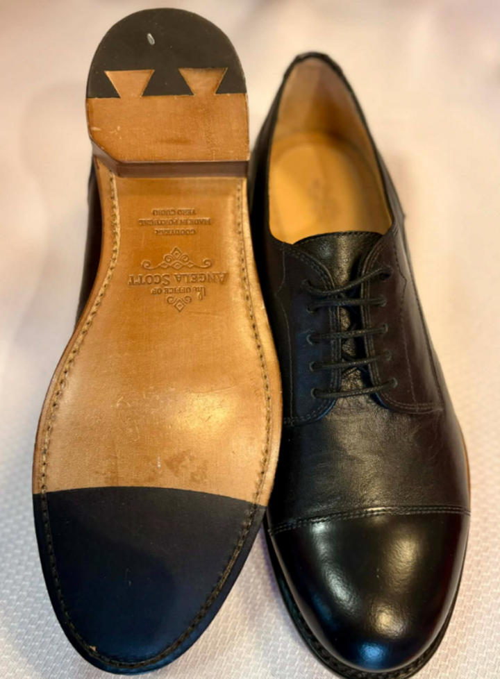 The Office of Angela Scott Mr. Evans Wingtip Oxfords in Black on Black - Size 38.5 (Retails For $595)