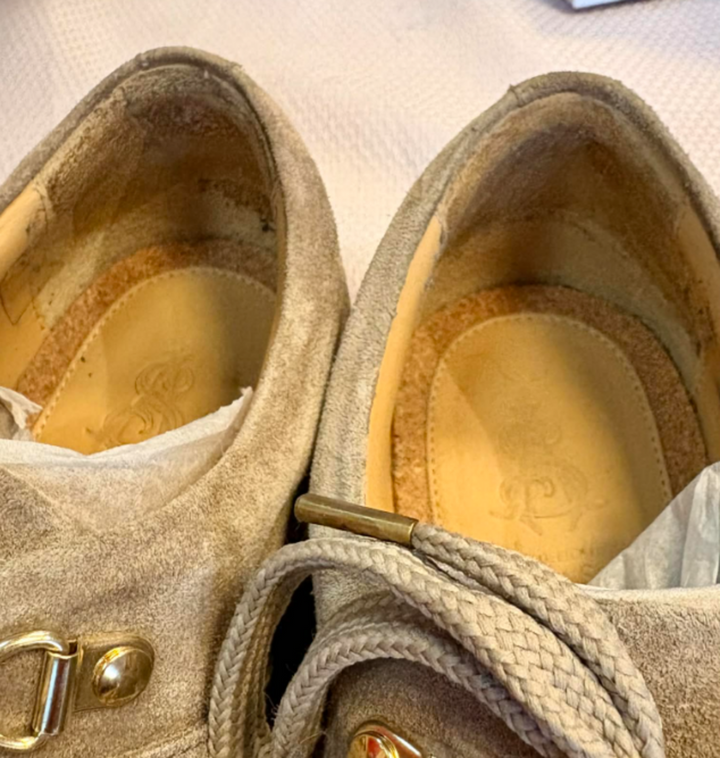 The Office of Angela Scott Mr. Logan Oxford in Tan Suede - Size 38.5 (Retails for $625)