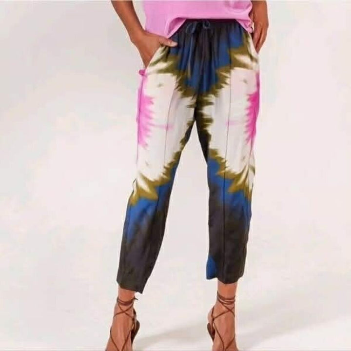 Tucker Julia Pant Ink Tie Dye in Silk Crepe de Chine - Size Large