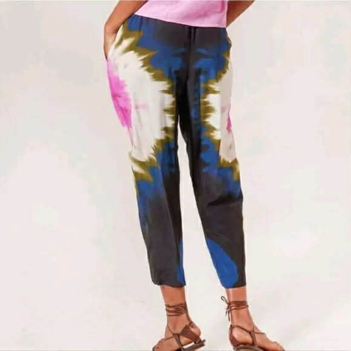 Tucker Julia Pant Ink Tie Dye in Silk Crepe de Chine - Size Large