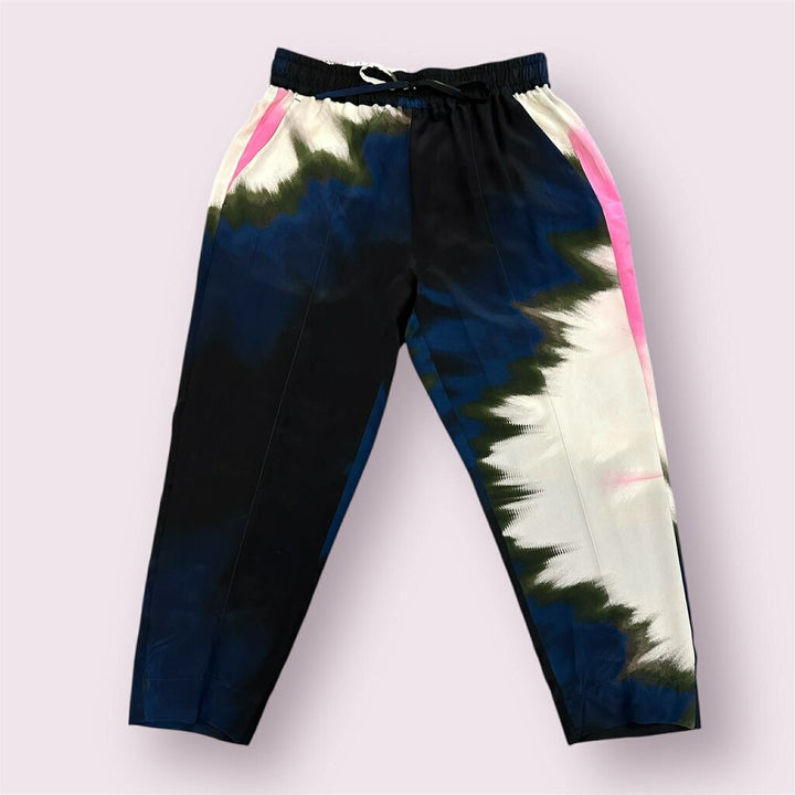 Tucker Julia Pant Ink Tie Dye in Silk Crepe de Chine - Size Large