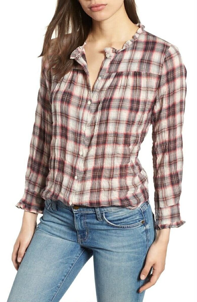 Velvet by Graham & Spencer Plaid Ruffled Button Down - Size Large