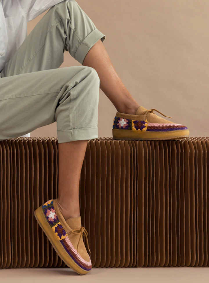 Laidback London Komo Crochet Moccasin Saffron Suede - Size 39 (Retails For $190)