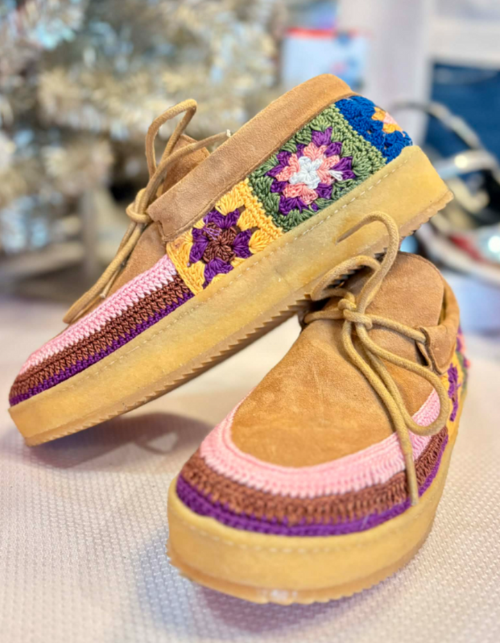 Laidback London Komo Crochet Moccasin Saffron Suede - Size 39 (Retails For $190)