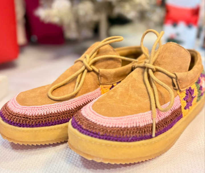 Laidback London Komo Crochet Moccasin Saffron Suede - Size 39 (Retails For $190)