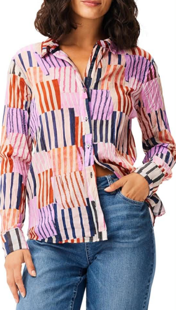 Nic + Zoe Art Block Crinkle Shirt - Size Medium