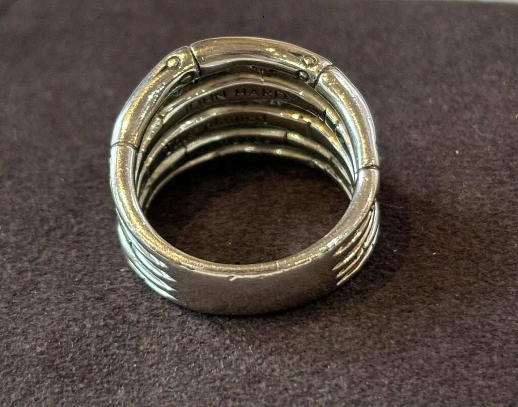 John Hardy Bamboo Sterling Silver & Black Sapphire Ring - Size 7/7.5