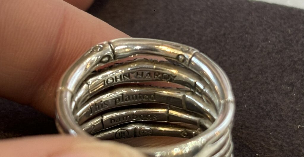 John Hardy Bamboo Sterling Silver & Black Sapphire Ring - Size 7/7.5