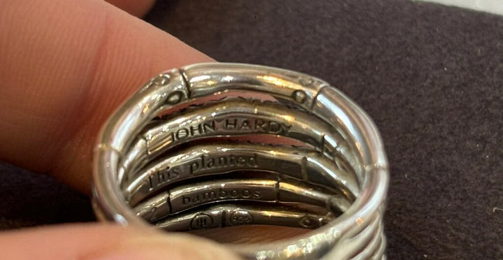 John Hardy Bamboo Sterling Silver & Black Sapphire Ring - Size 7/7.5