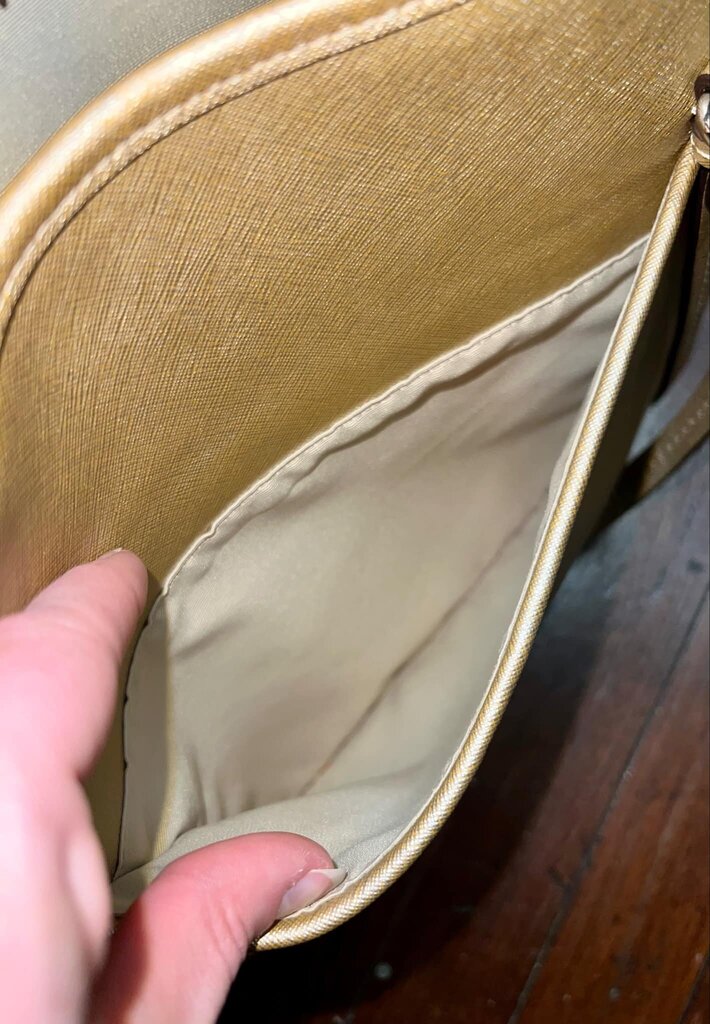 Coach Peyton Saffiano Leather Pocket Tote Shoulder Bag In Metallic Gold