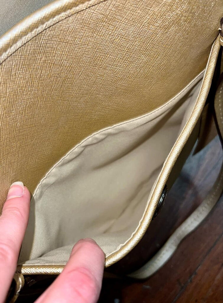 Coach Peyton Saffiano Leather Pocket Tote Shoulder Bag In Metallic Gold