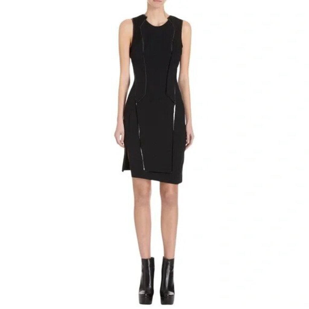 Helmut Lang Angora Black Leather Panel Sleeveless Asymmetric Sheath Dress - Size 6