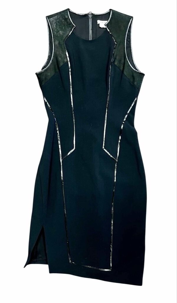 Helmut Lang Angora Black Leather Panel Sleeveless Asymmetric Sheath Dress - Size 6