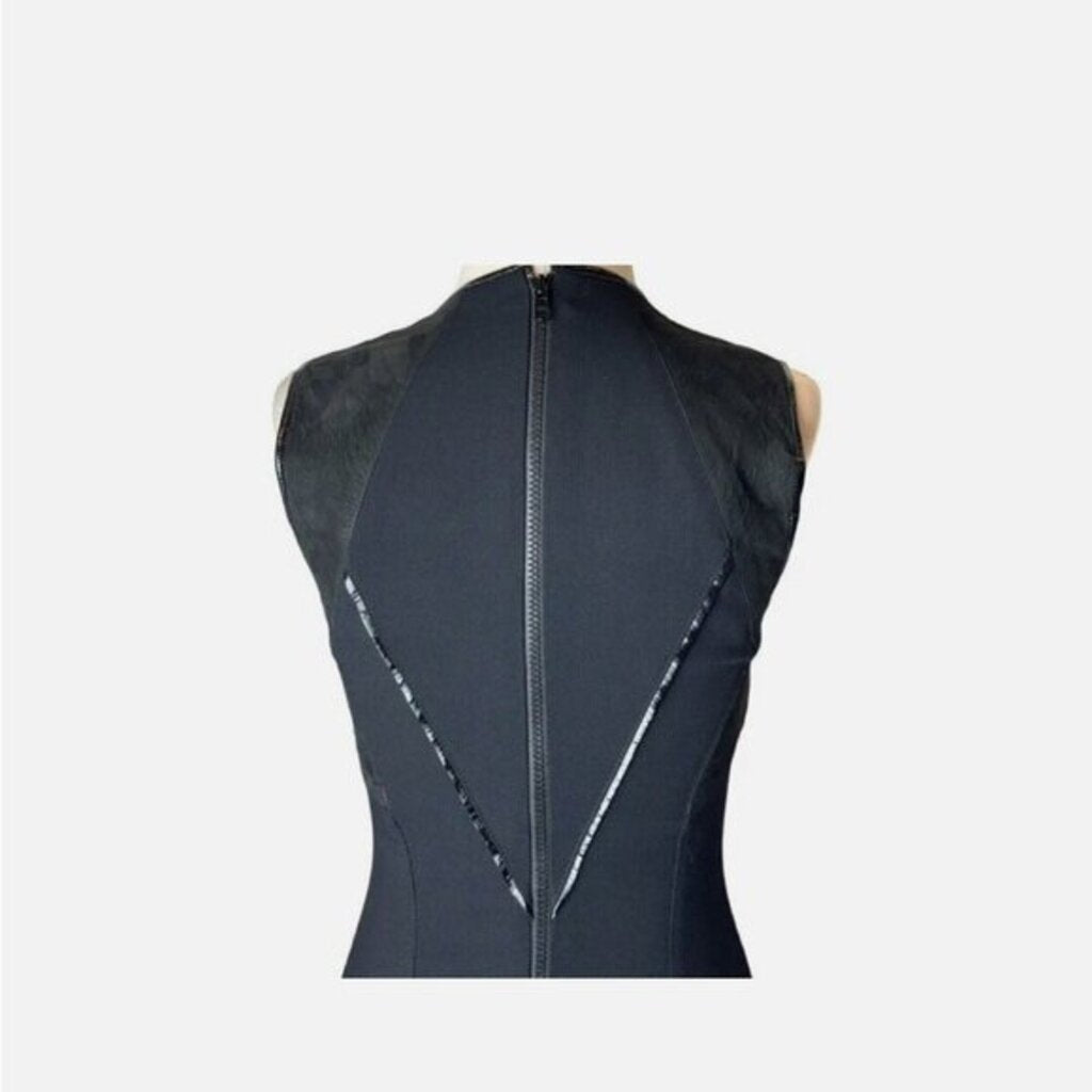 Helmut Lang Angora Black Leather Panel Sleeveless Asymmetric Sheath Dress - Size 6