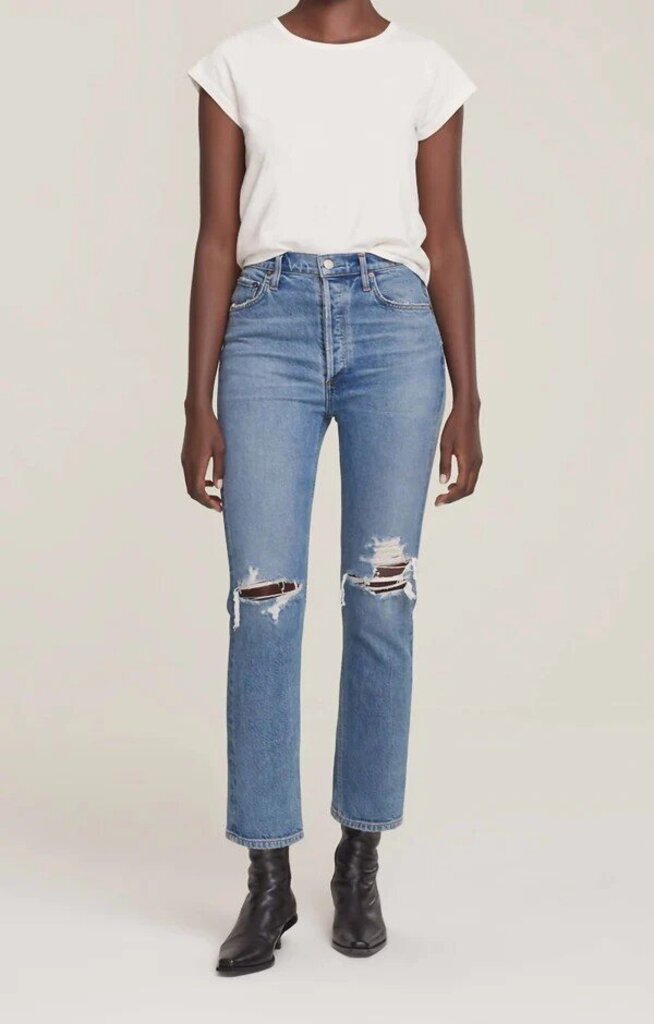 Agolde Riley High-Rise Crop Distressed In Whiplash - Size 31