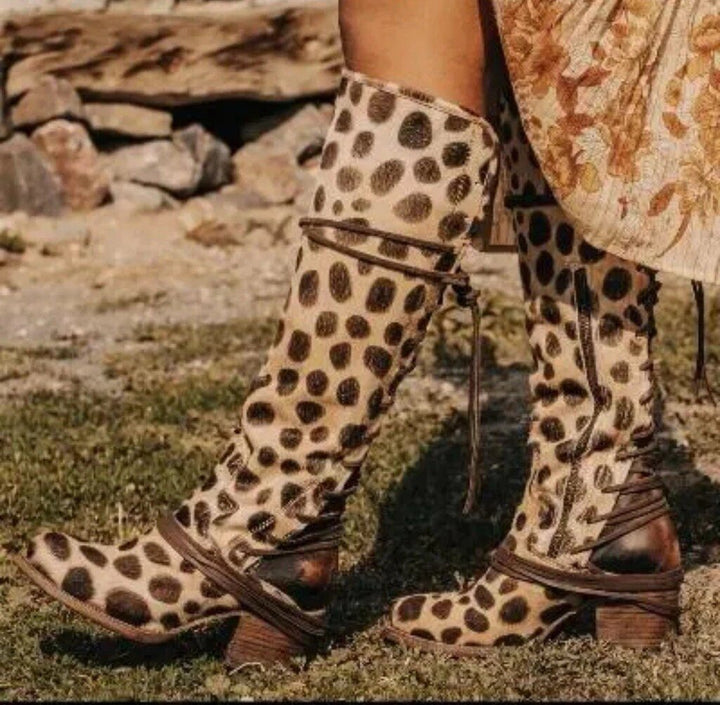 Free Bird Coal Leopard Leather Boots - Size 8