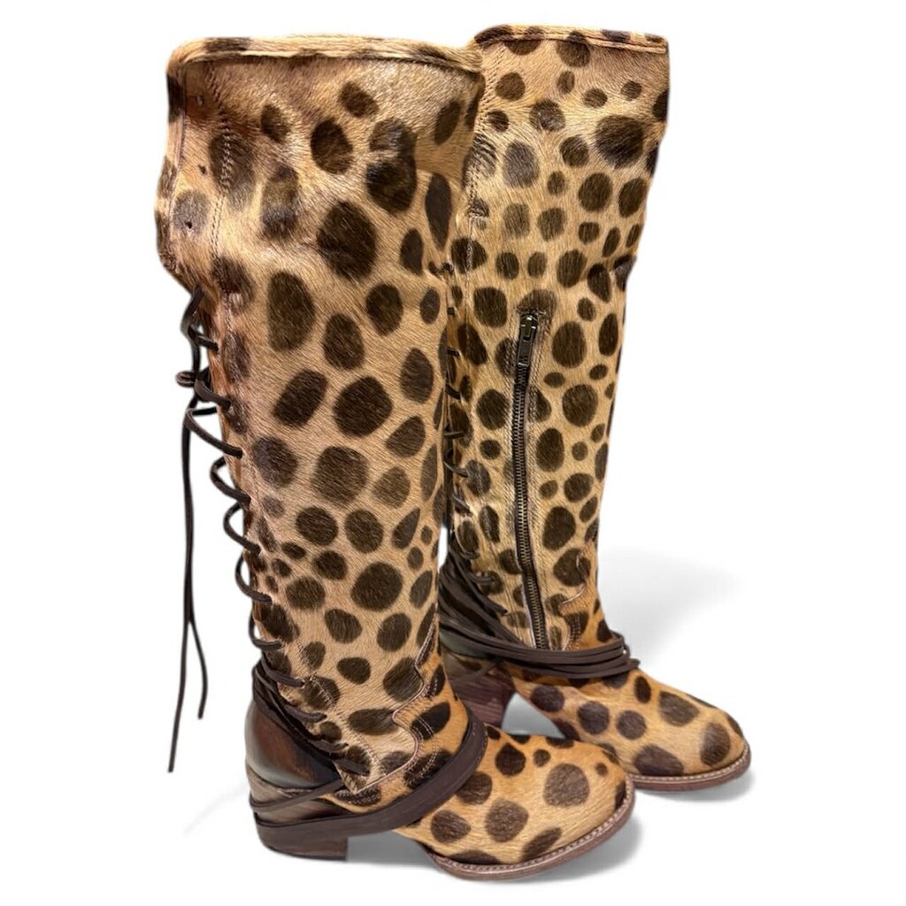 Free Bird Coal Leopard Leather Boots - Size 8