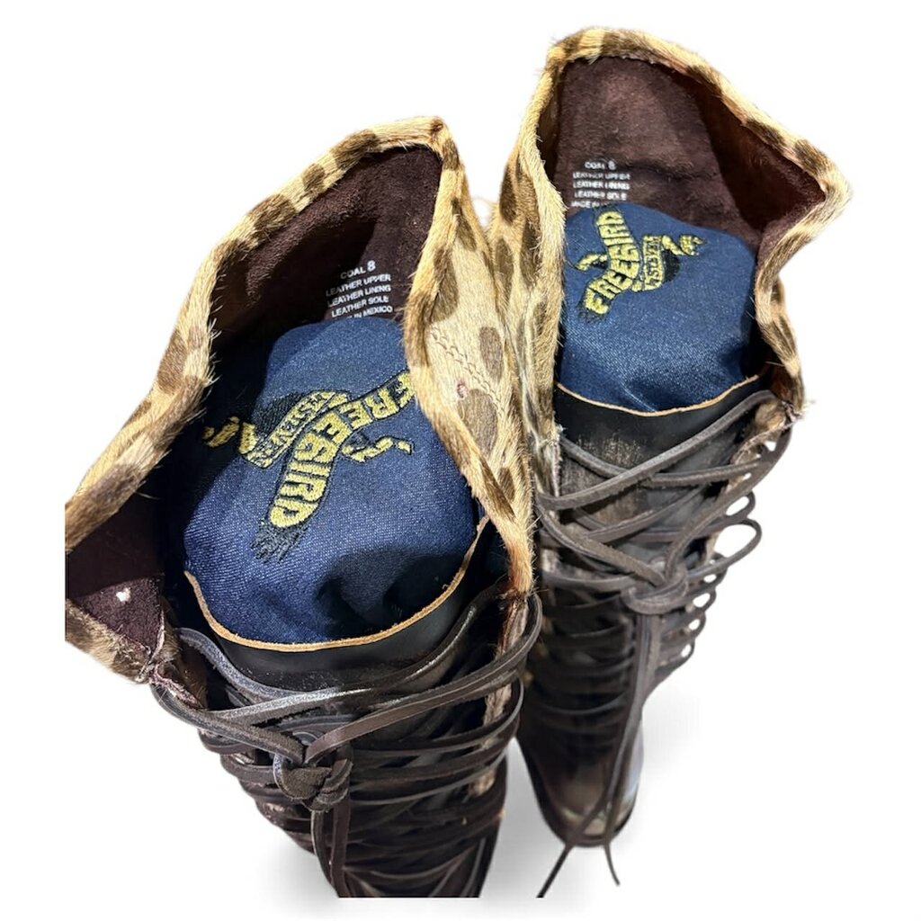 Free Bird Coal Leopard Leather Boots - Size 8