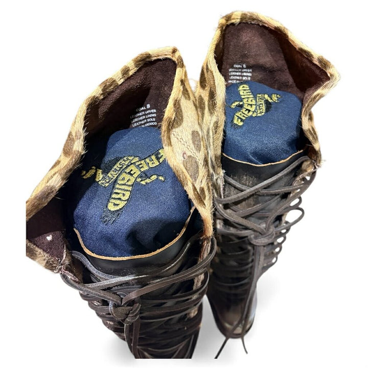 Free Bird Coal Leopard Leather Boots - Size 8
