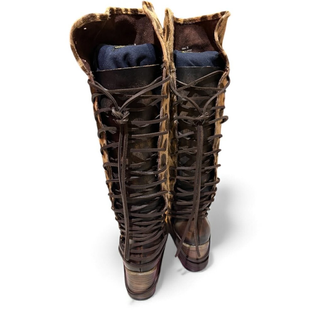 Free Bird Coal Leopard Leather Boots - Size 8