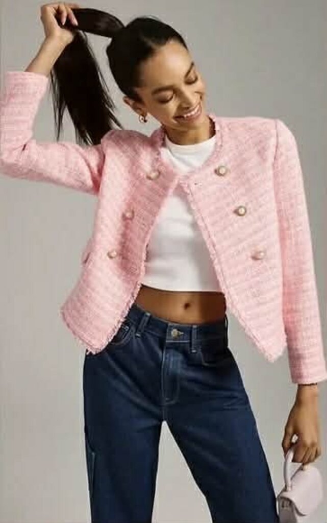 Maeve Double-Breasted Tweed Jacket - Size 4