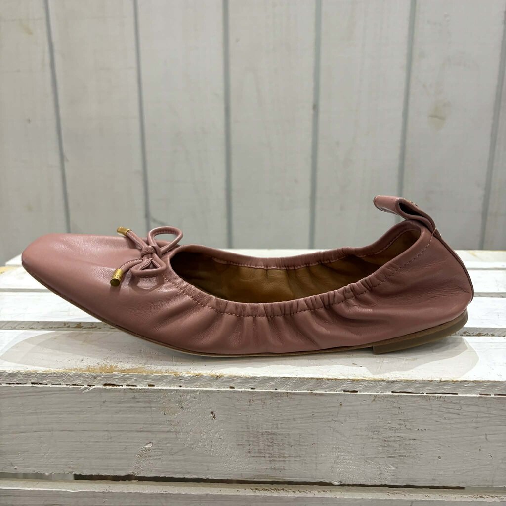 Tory Burch Square Toe Bow Leather Ballet Flats - Size 8.5 (Retails for $248)