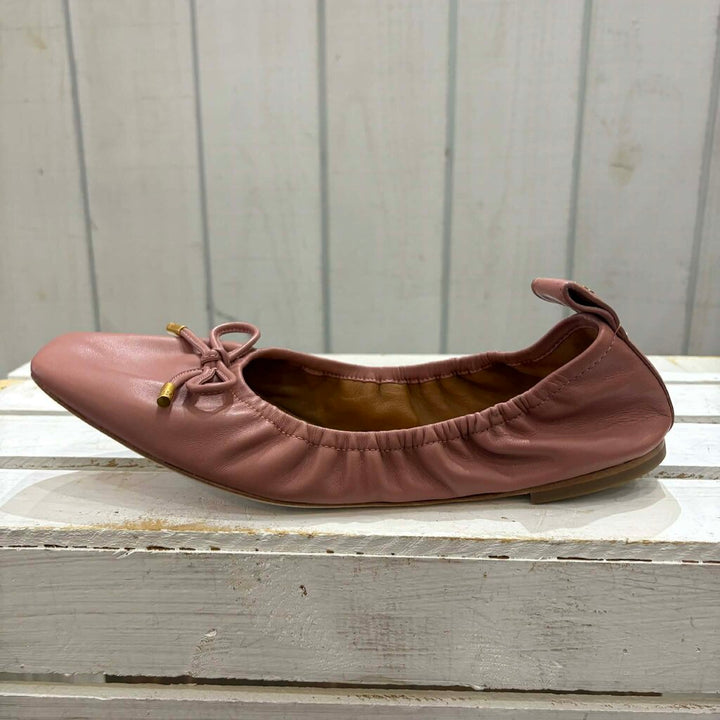Tory Burch Square Toe Bow Leather Ballet Flats - Size 8.5 (Retails for $248)