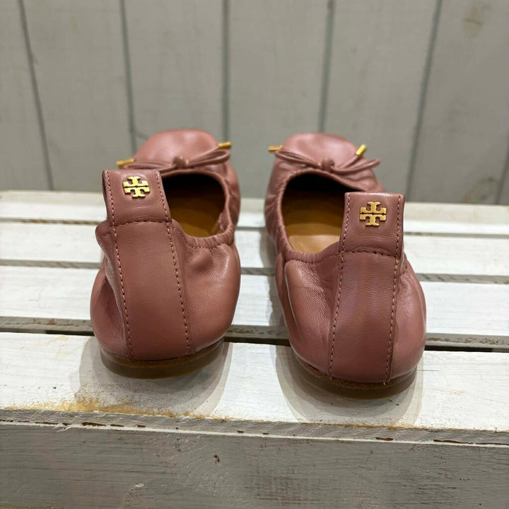Tory Burch Square Toe Bow Leather Ballet Flats - Size 8.5 (Retails for $248)