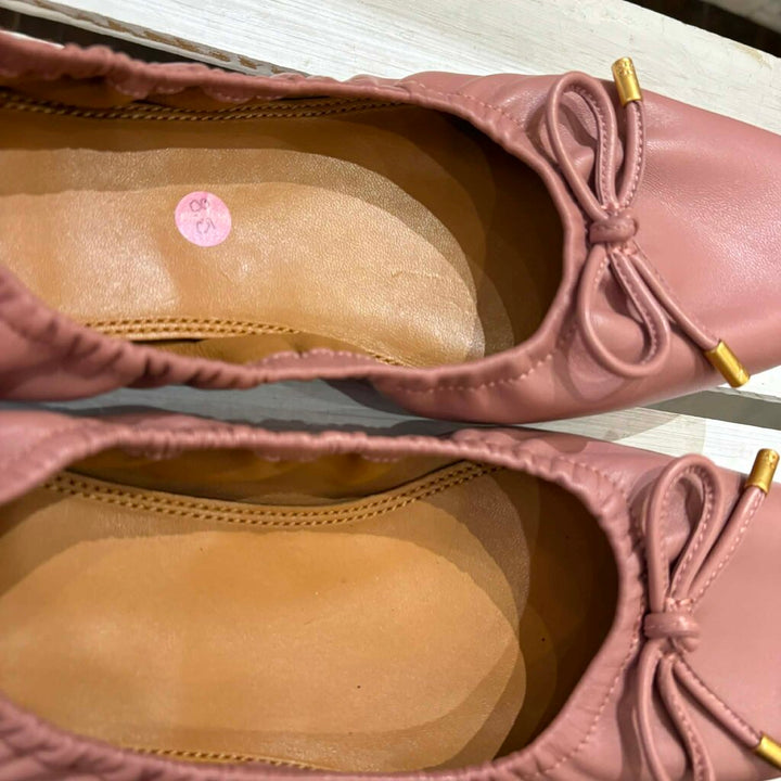 Tory Burch Square Toe Bow Leather Ballet Flats - Size 8.5 (Retails for $248)