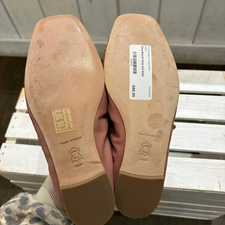Tory Burch Square Toe Bow Leather Ballet Flats - Size 8.5 (Retails for $248)